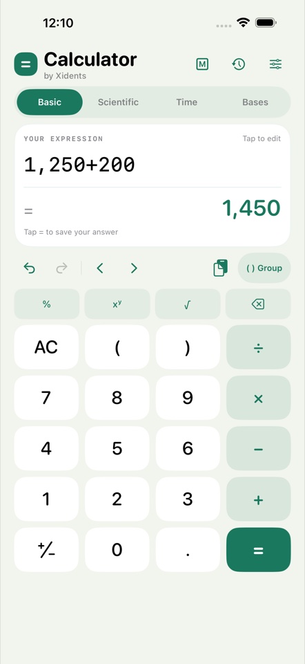 Edited expression showing 1,250 + 200 = 1,450.